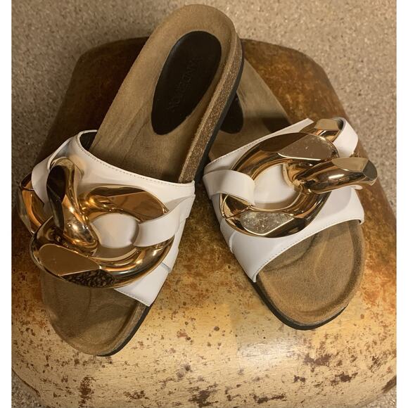 JW Anderson White Leather Gold Chain Slide Sandals Size 40 or US Size 9 - Picture 3 of 10